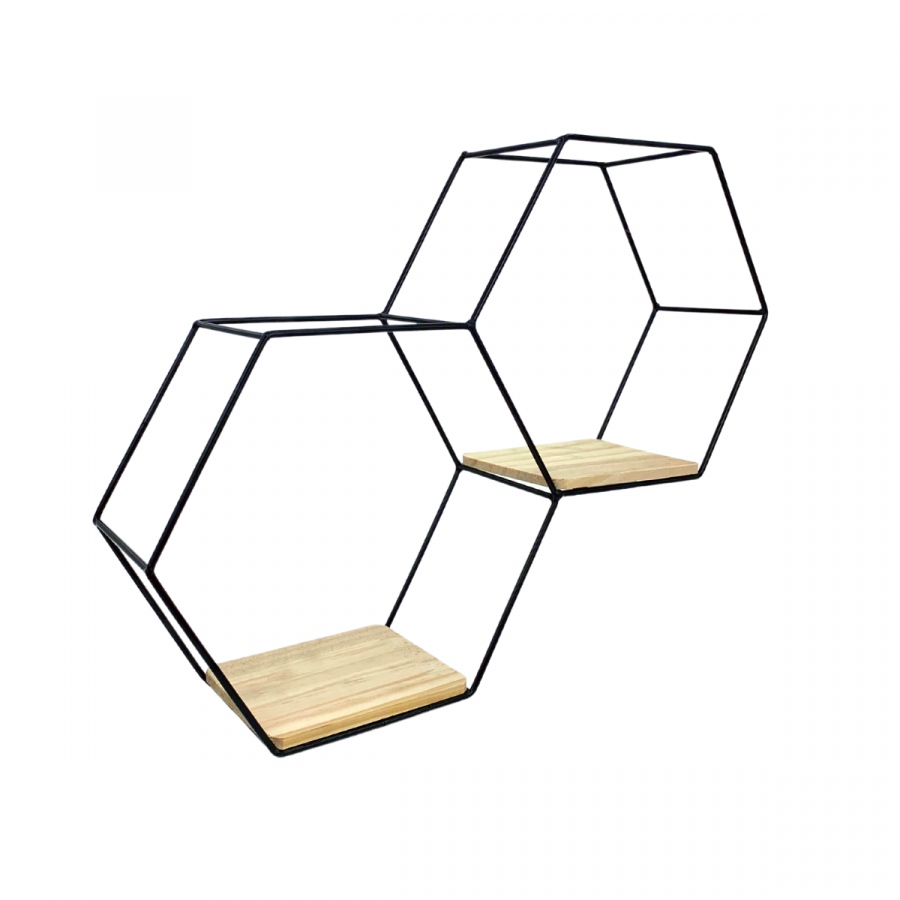 Repisa de 2 pisos negro, 30x40cm, hierro forjado y madera