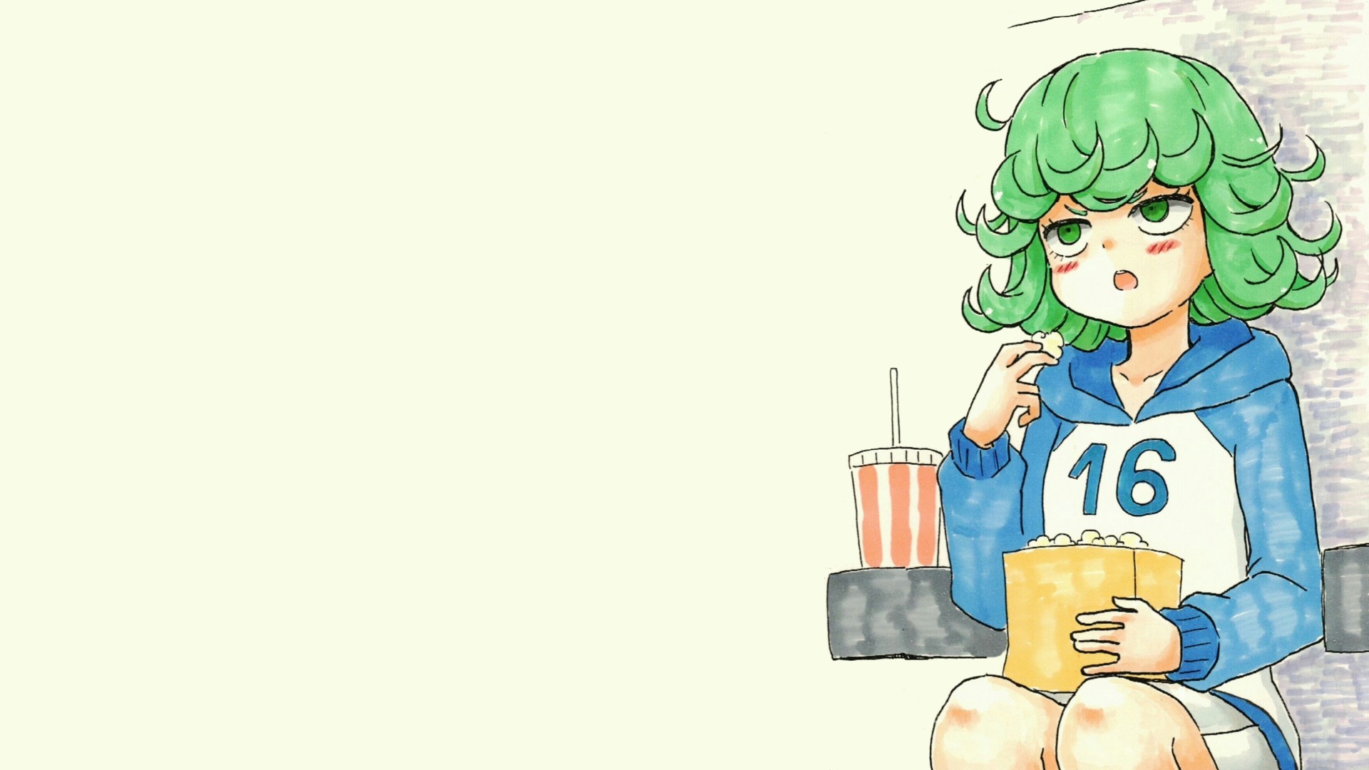 Wallpaper One Punch Man 208 One-Punch Man, Tatsumaki, anime girls, anime girls eating, green eyes, green hair