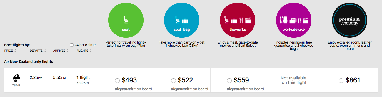 Air NZ Pricing Structure