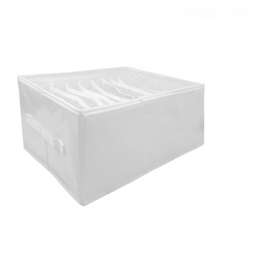 Organizador rectangular blanco, 17x25x32cm, 9 compartimentos, tela