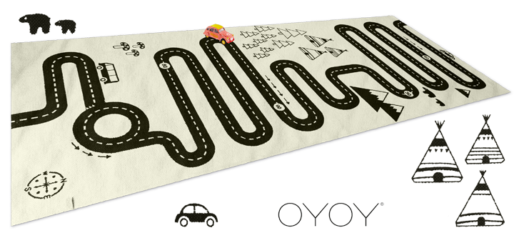 Malgré la surface imposante et un décor très peu dense, les routes du tapis OYOY® ne peuvent accueillir les miniatures Norev au 3 inches (1:64).