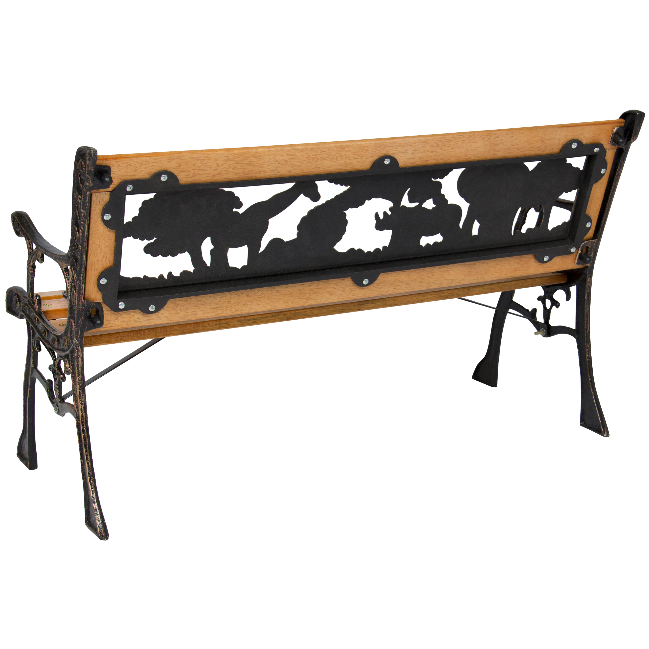 BCP Kids Mini Sized Patio Park Bench w/ Safari Animal Accents Brown