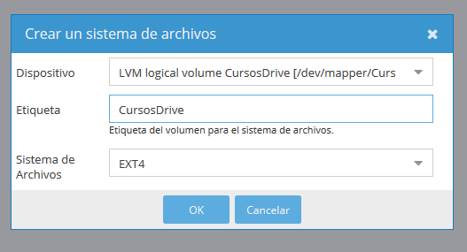 LVM OpenMediaVault creación Sistema de Archivos