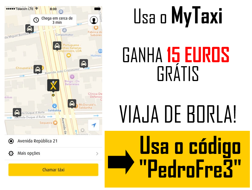 Oportunidade [Provado] MyTaxi - Viajar de borla num taxi, usa um código de 5 euros!  Mytaxi