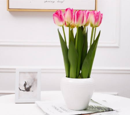 Bouquet artificial tulipanes, rosado, 38cm