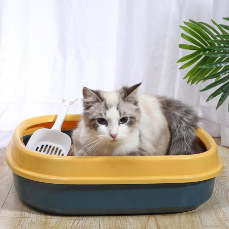 Arenero para gato azul/mostaza, 13x47x39cm