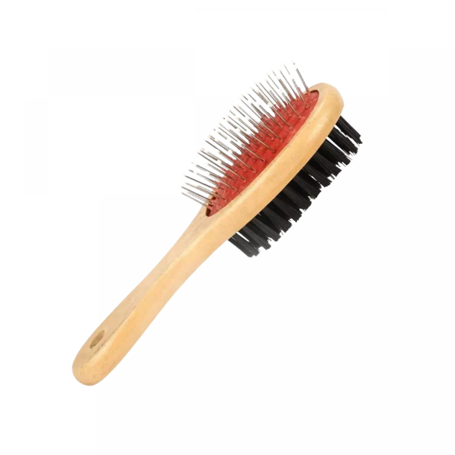 Cepillo doble función para mascota 17cm, madera