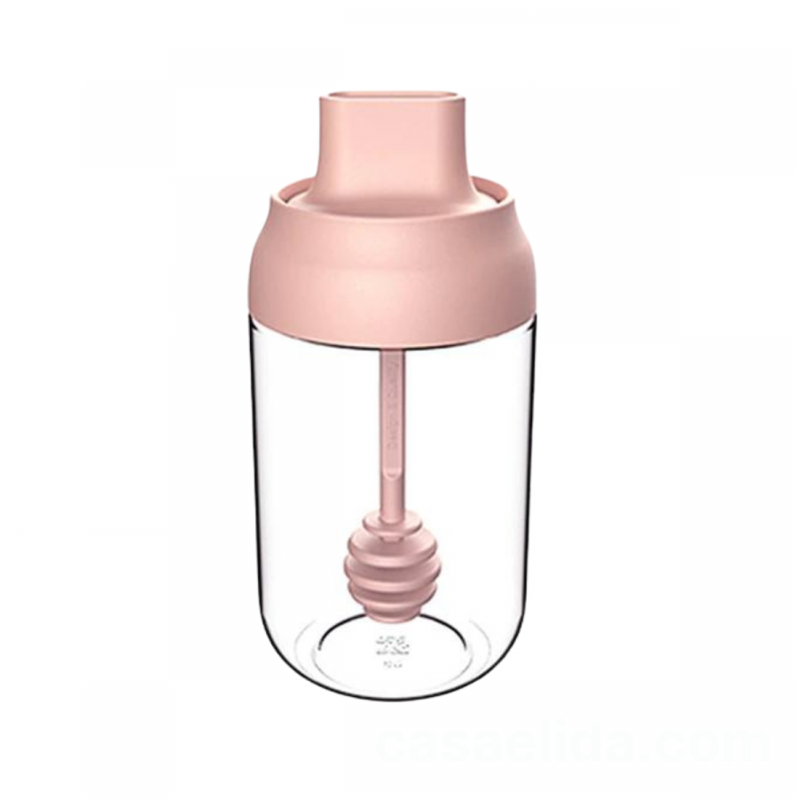 Frasco para miel rosado, 14xØ6.5cm, cuchara mielera