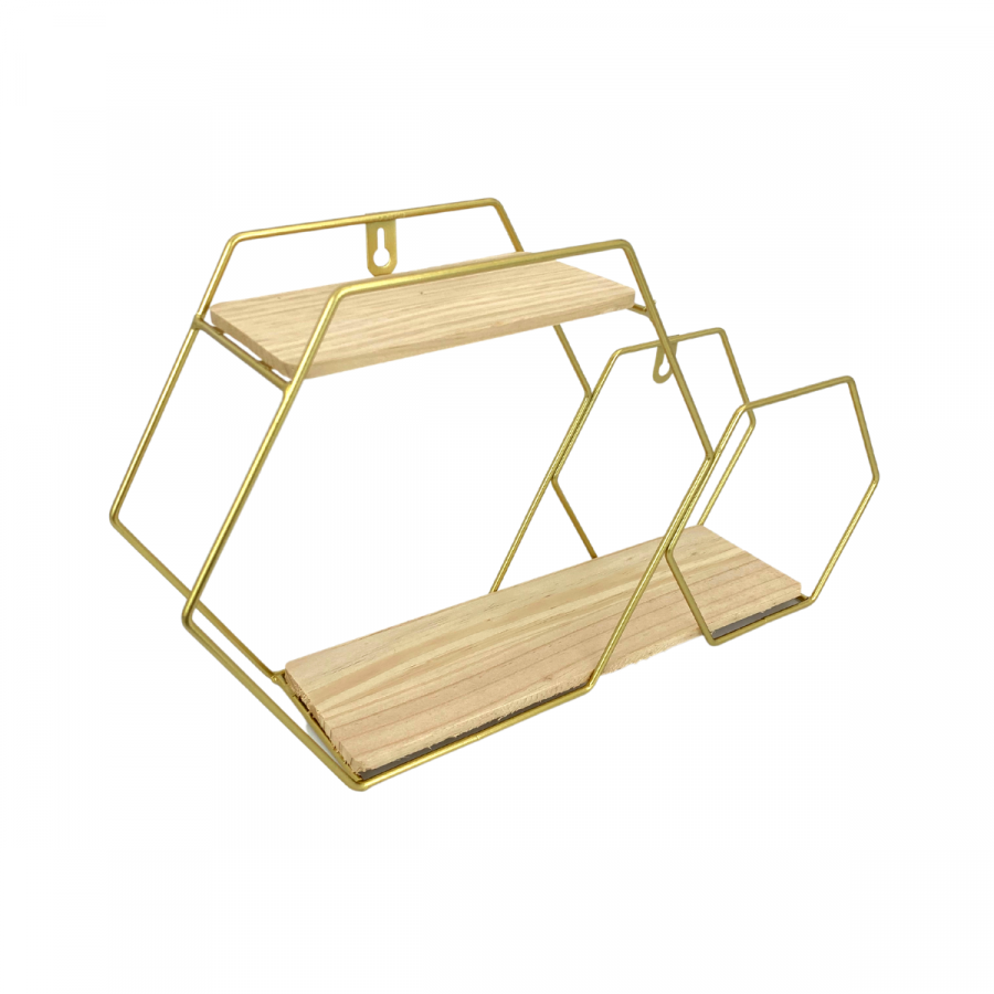 Repisa de 2 pisos dorado, 24x41.5cm, hierro forjado y madera