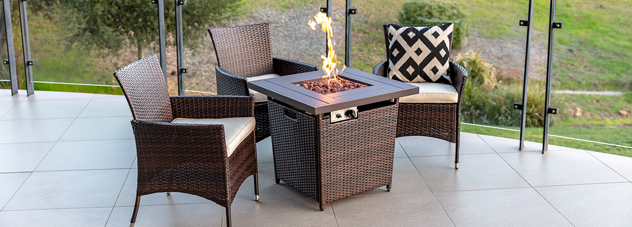 28in Fire Pit Table 50,000 BTU Wicker Propane w/ Faux Wood Tabletop, C ...