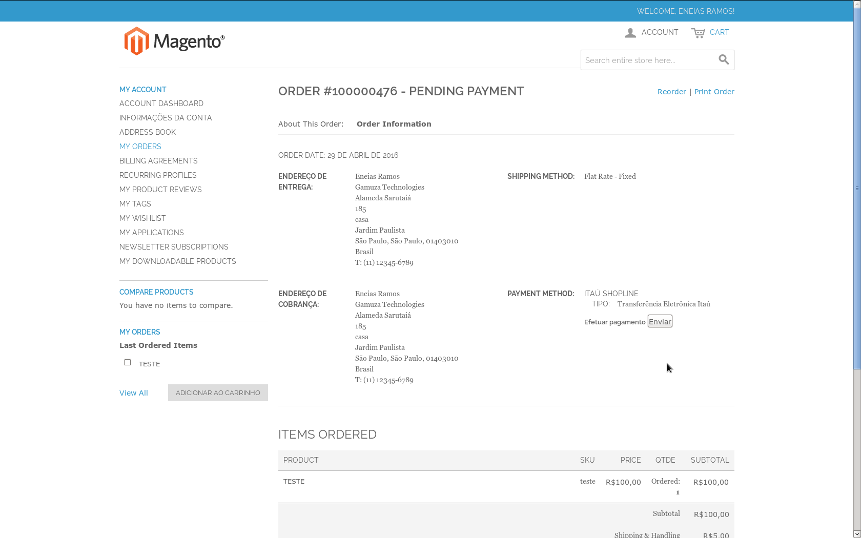 Gamuza Itaú ShopLine - Magento - Re-enviando um pedido na loja