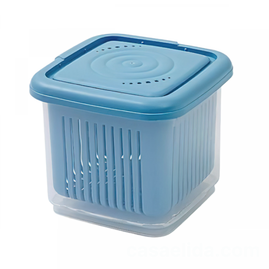 Contenedor escurridor de alimentos azul, 500ml, 10x11x11cm