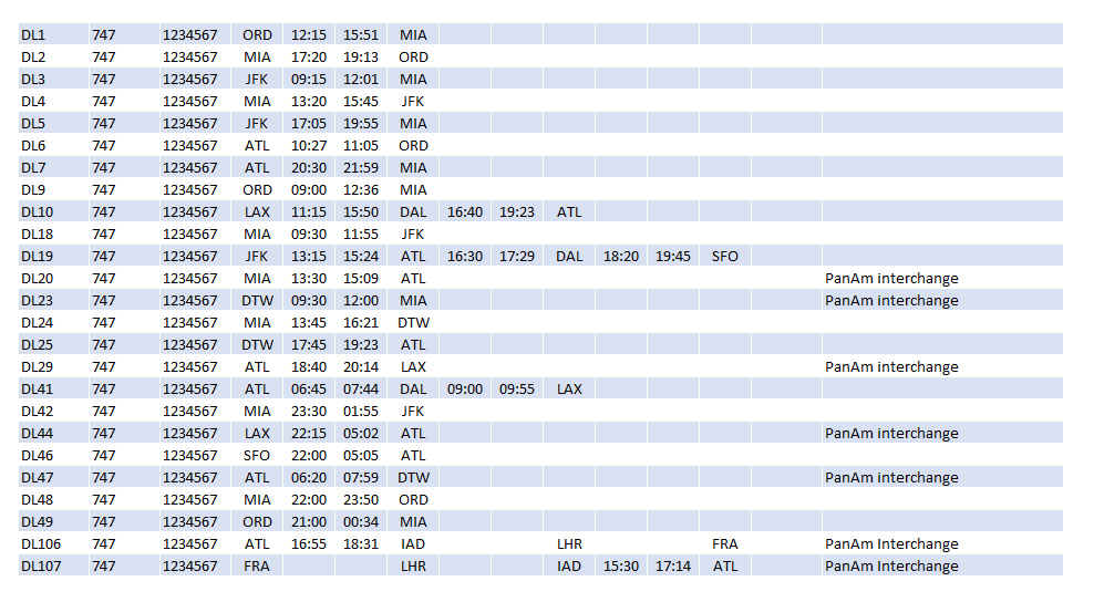 DL 747 Schedules Mar73