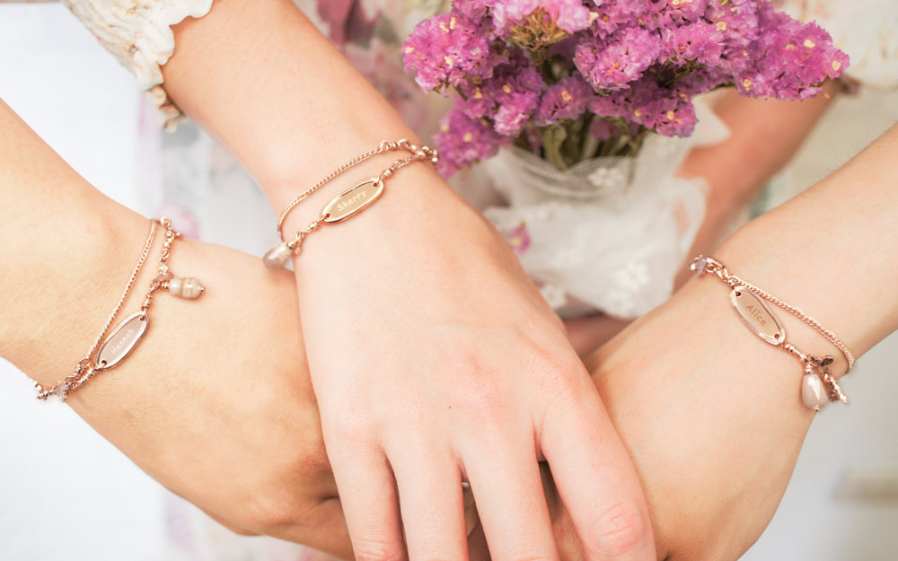 3 into the group bridesmaid bracelet*rose pink opal happiness happiness*customized lettering * girlfriend gift - Bracelets - Gemstone