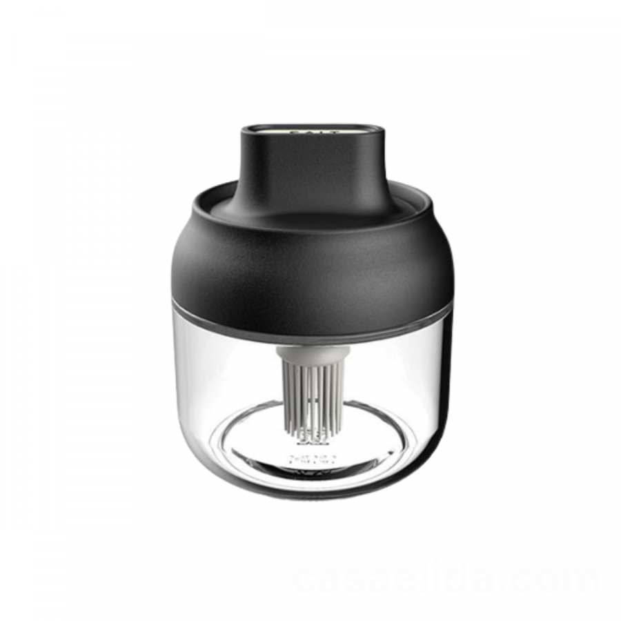 Frasco aceitero negro, 11xØ8cm, cuchara