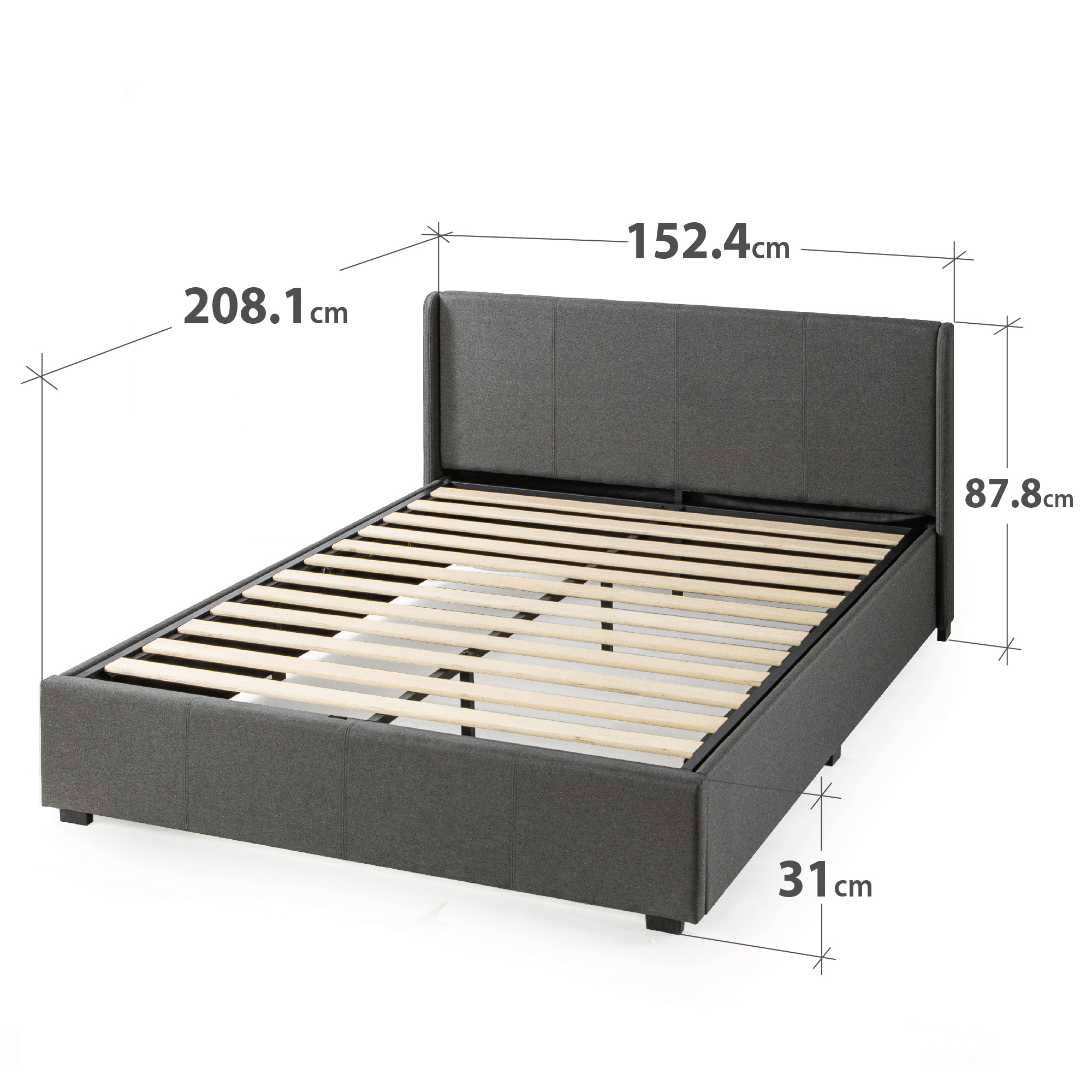 Zinus Bed Frame Queen Double Size Fabric Gas Lift Dark Grey Storage Base - Picture 15 of 17
