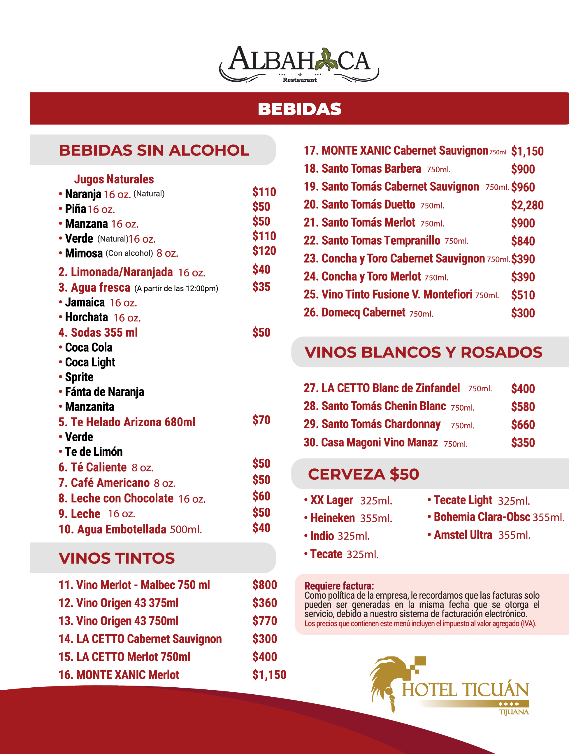 Menú Albahaca