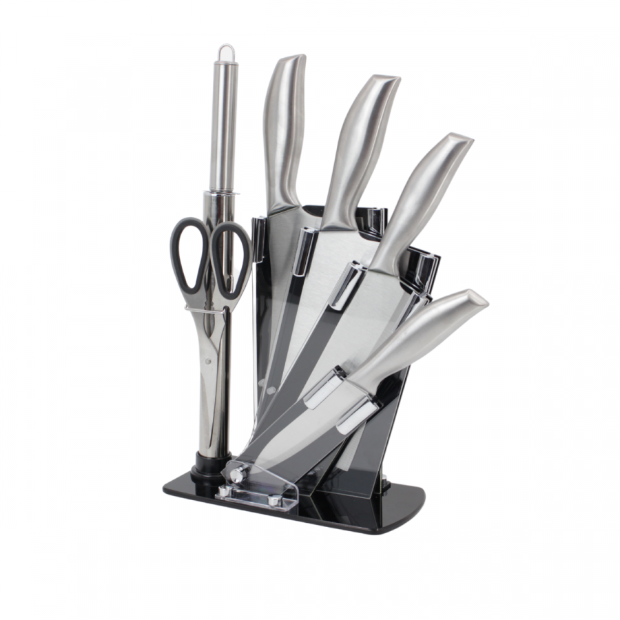 Set de cuchillos + base acrílica acero inox