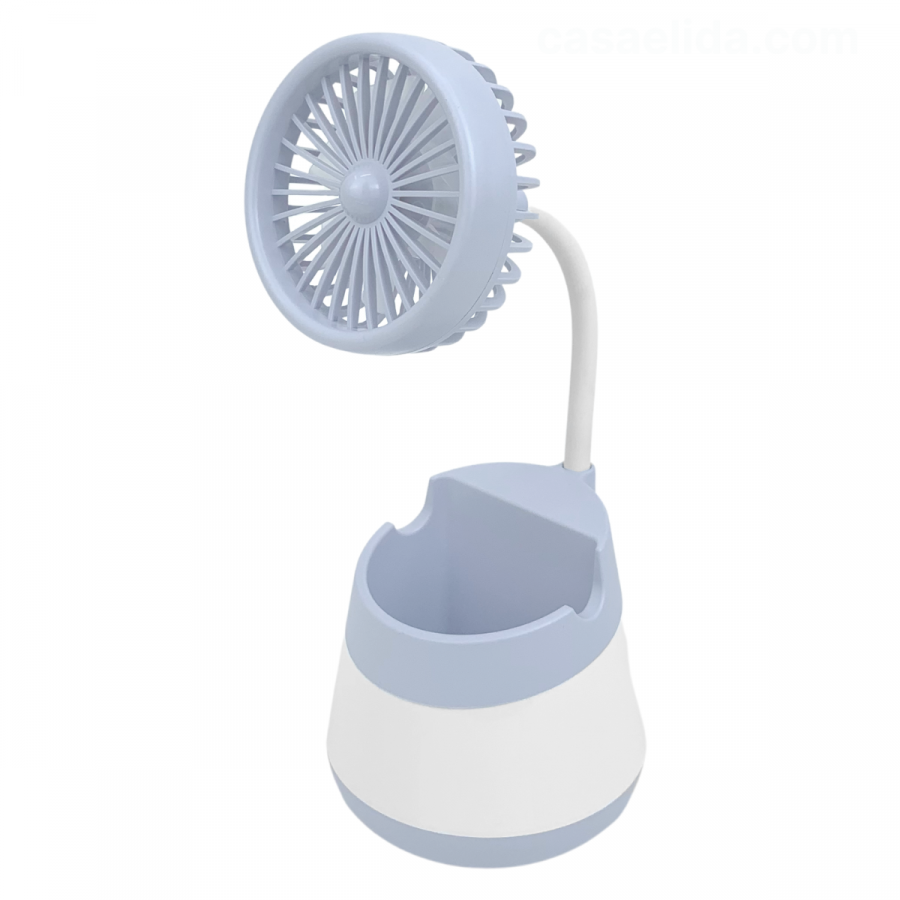 Ventilador portátil con portacelular azul claro, 24x9.5x9.5cm