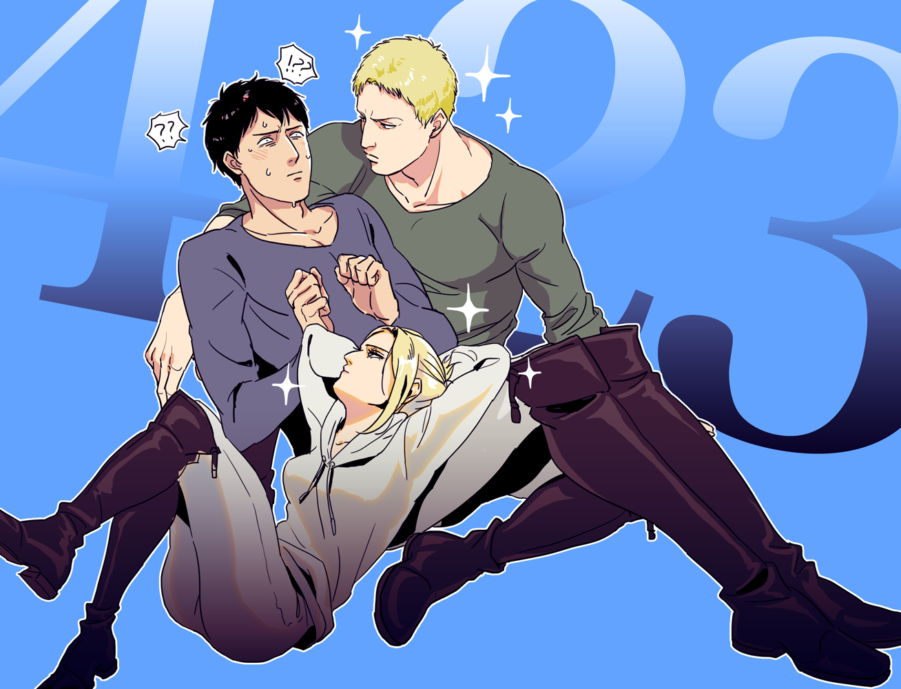 Wallpaper Attack On Titan 136 Shingeki no Kyojin, fan art, digital art, 2D, simple background, black hair, blond hair, Annie Leonhart, Reiner Braun, Bertolt Hoover, anime boys, anime girls