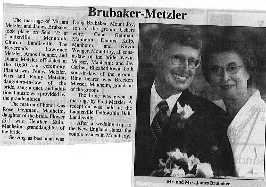 Marriage-metzler miriam and brubaker james – Mennonite Life