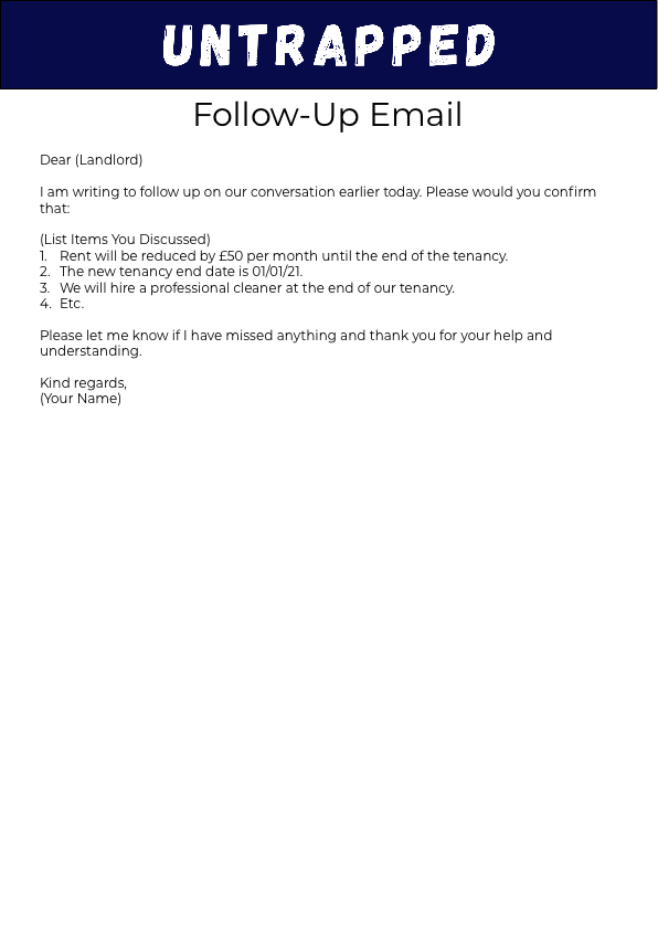 Untrapped Template Follow-Up Email To Landlords