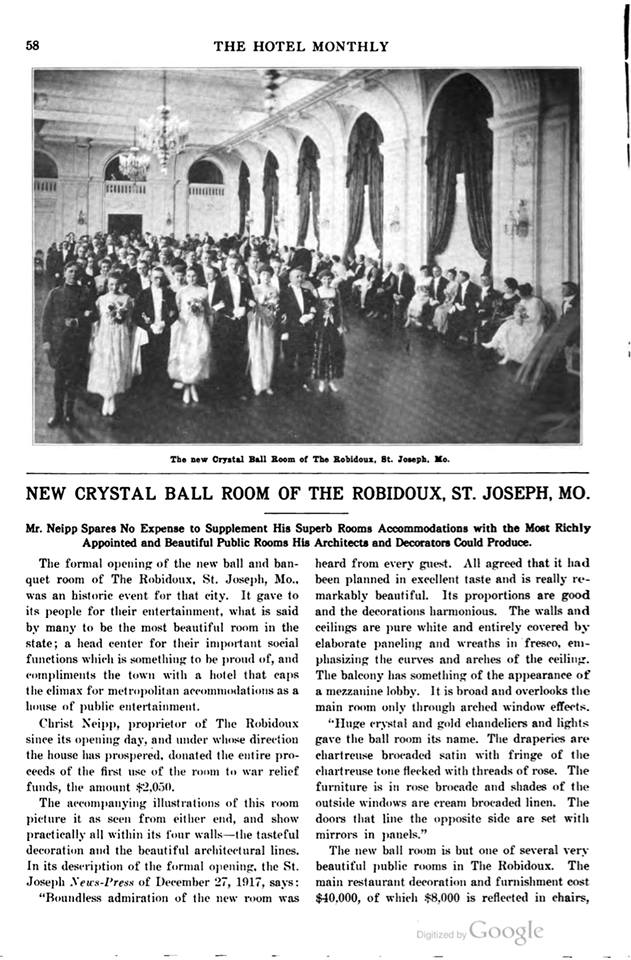 1917 St. Joseph News-Press article Crystal Ballroom