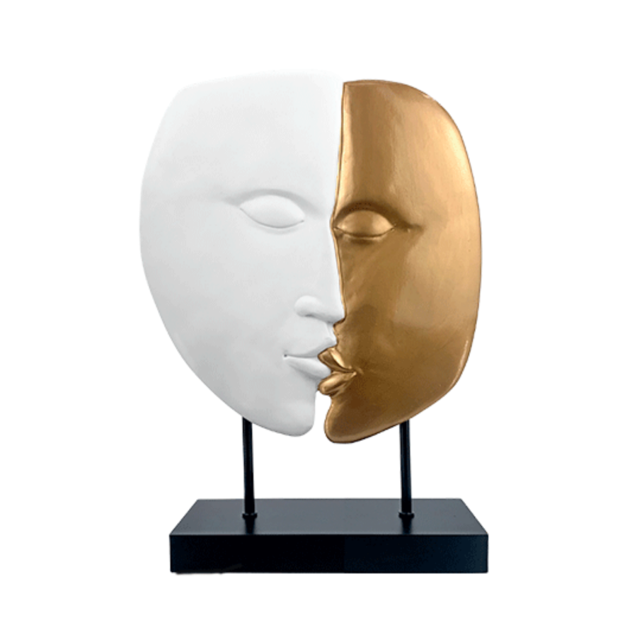 Figura decorativa blanco/dorado, rostros, 34cm