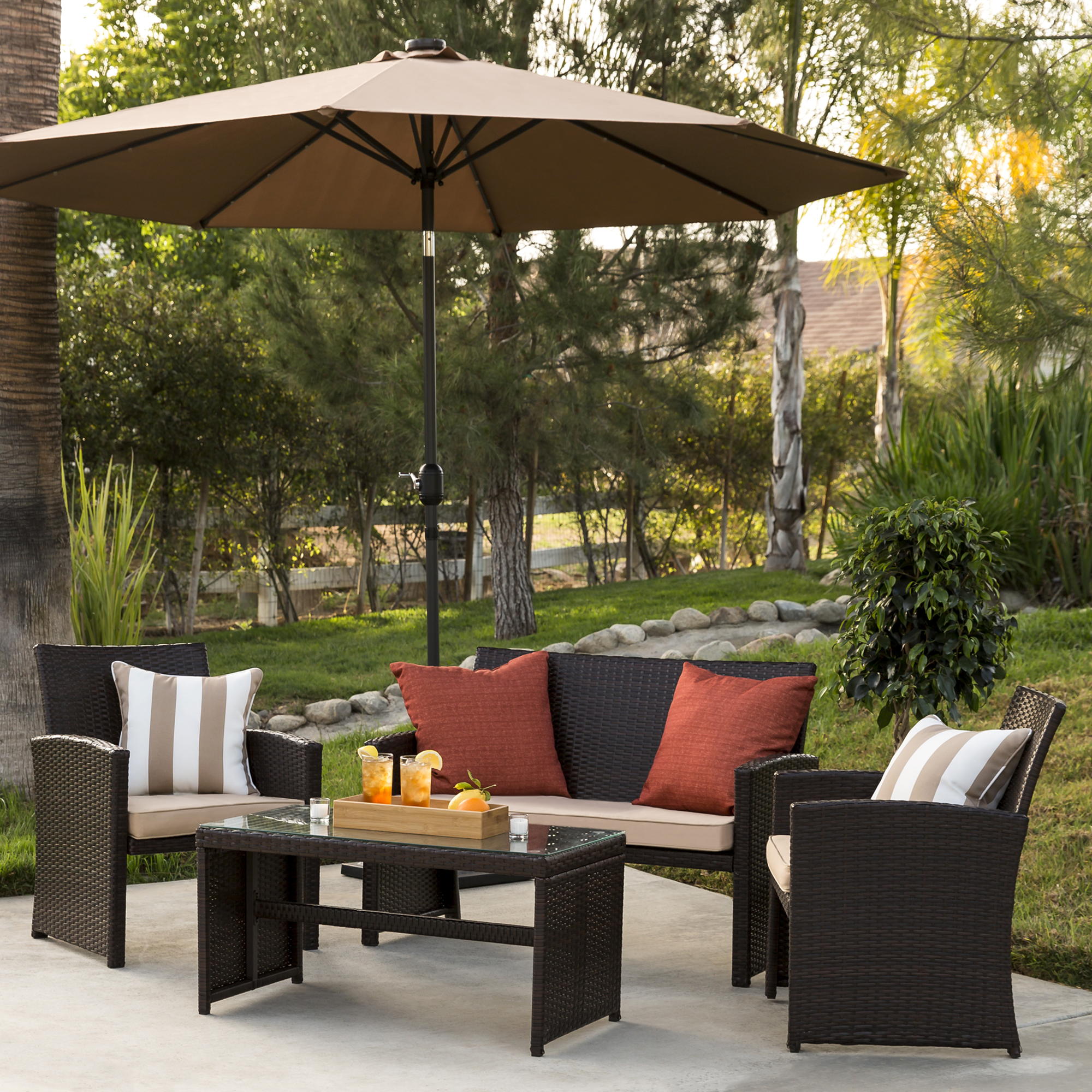 BCP 4-Piece Outdoor Wicker Sofa Furniture Set w/ 1 Double, 2 Single