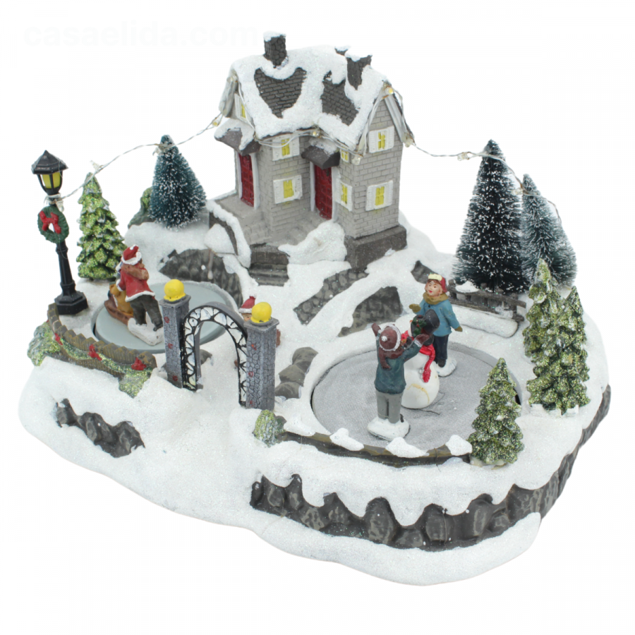 Casa de nieve con luz led musical 20x30x20cm, resina