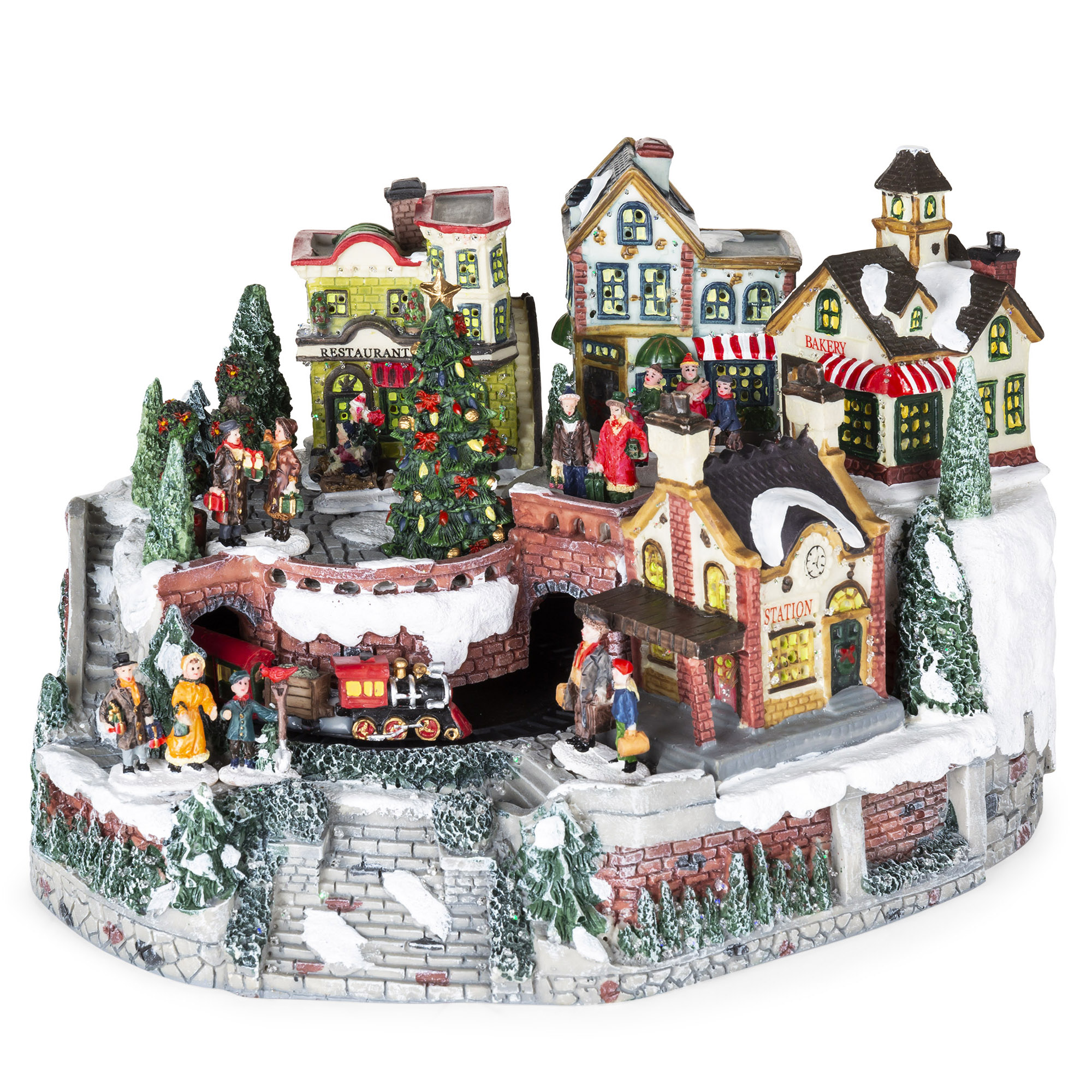 BCP 12in Pre-Lit Hand-Painted Tabletop Christmas Village Set w ...