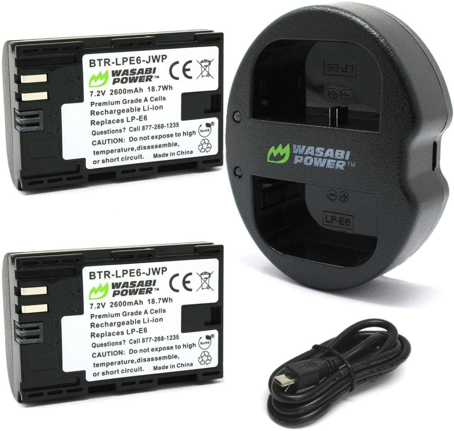 Wasabi Power 2600mAh Battery x 2 + Dual USB Charger for Canon LP-E6, LP