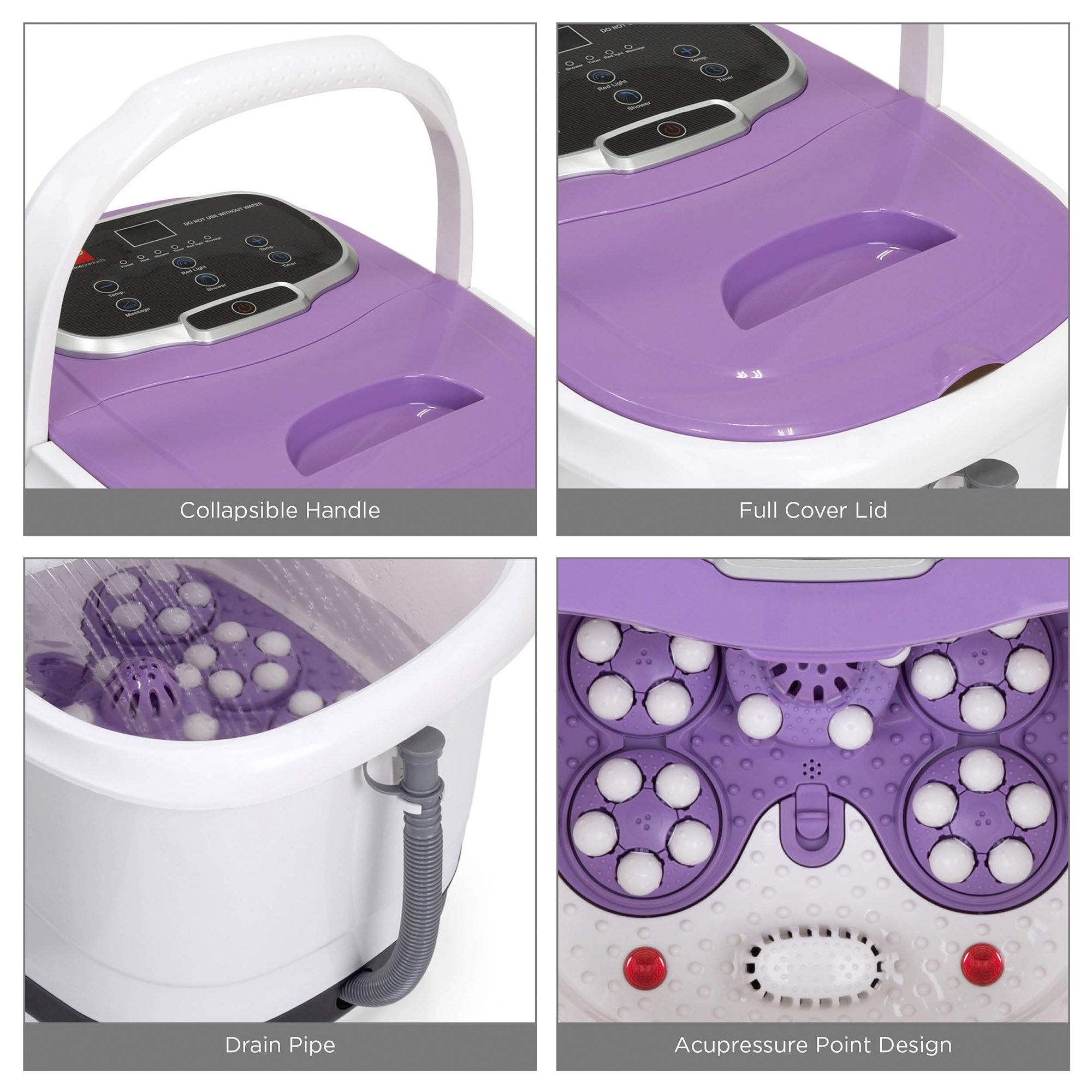 BCP Portable Heated Foot Bath Spa w/ Massage Rollers, Red Light Therapy