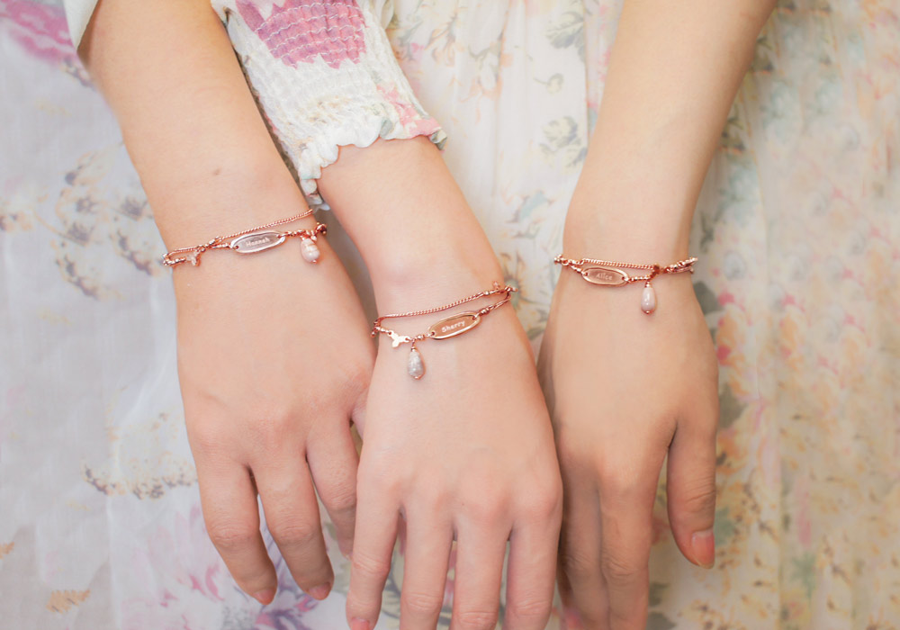 3 into the group bridesmaid bracelet*rose pink opal happiness happiness*customized lettering * girlfriend gift - Bracelets - Gemstone
