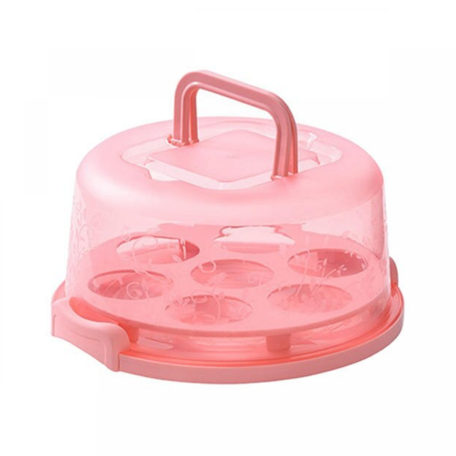 Porta torta y cupcakes rosado, 13xØ25cm