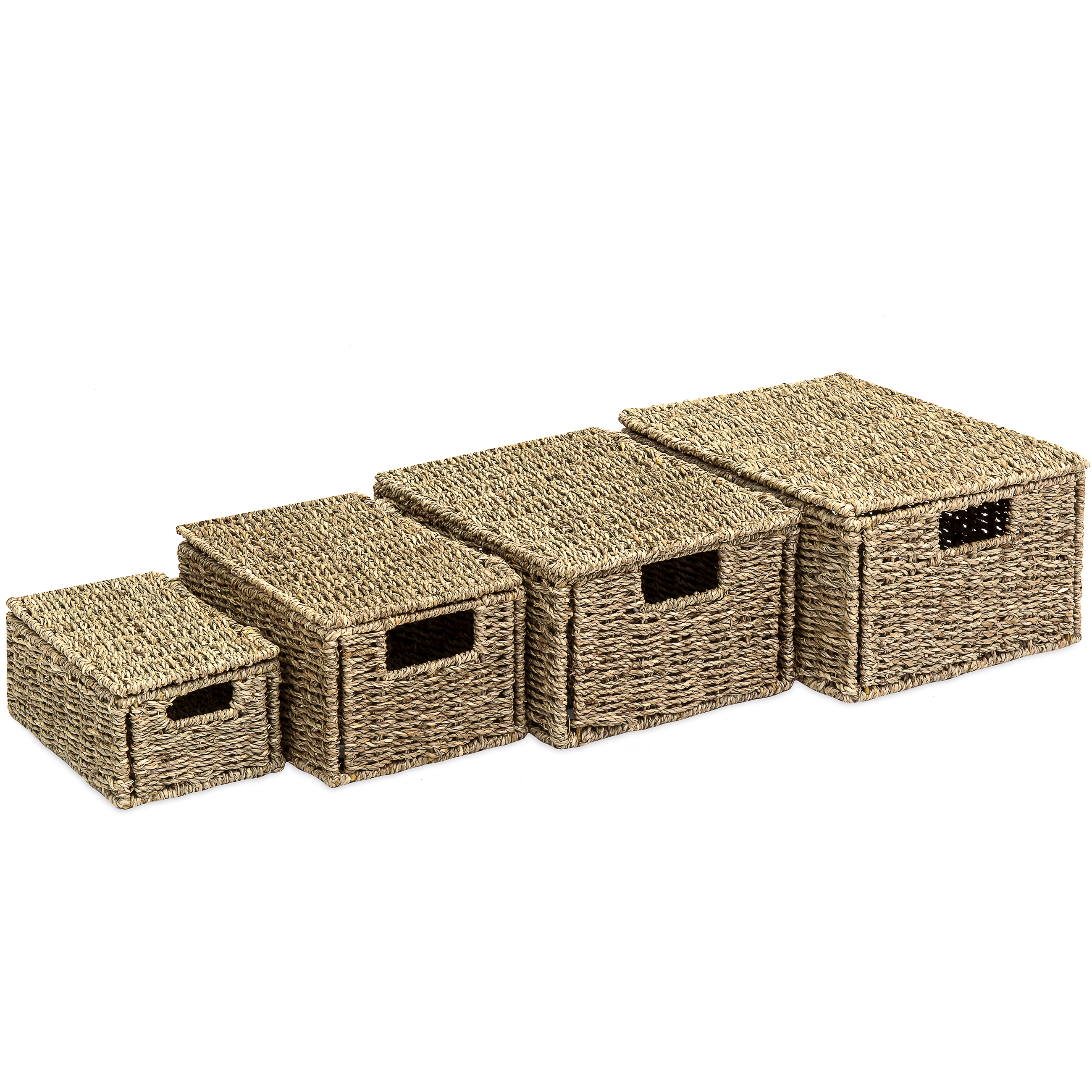 BCP Set of 4 Seagrass Storage Baskets w/ Lids 842957104383 eBay