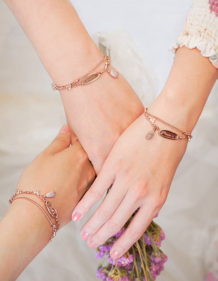 3 into the group bridesmaid bracelet*rose pink opal happiness happiness*customized lettering * girlfriend gift - Bracelets - Gemstone