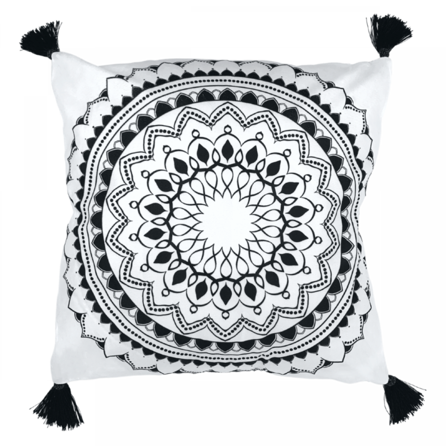 Cojín mandala b&n, 42cm