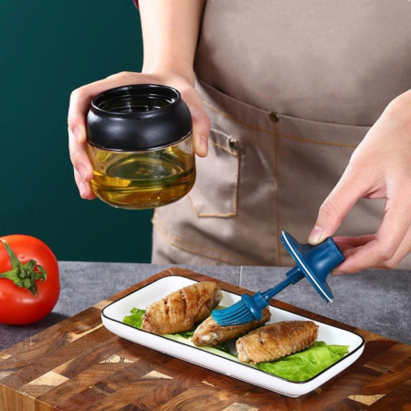 Frasco aceitero verde oscuro, 11xØ8cm, brocha