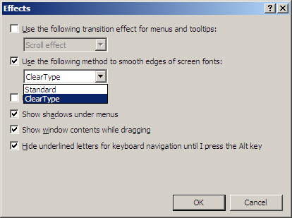 Select ClearType from the drop-down list