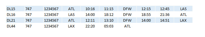 DL 747 Schedules Jan77