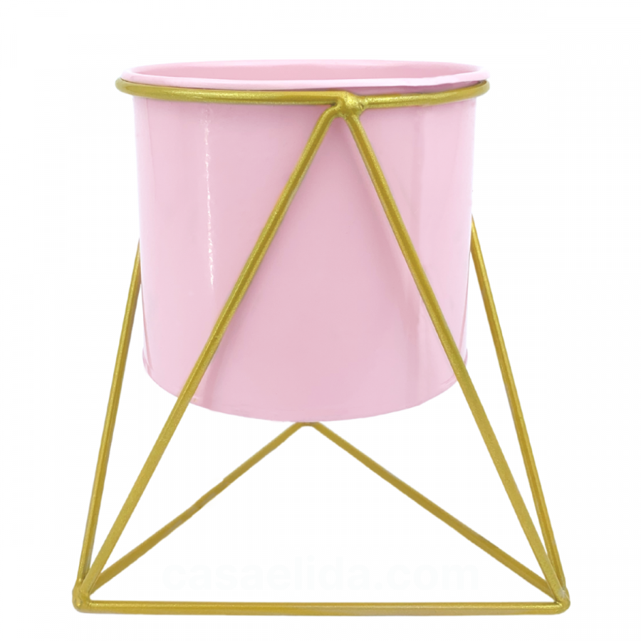 Maceta con soporte rosado, 18.5x17x17cm, metal