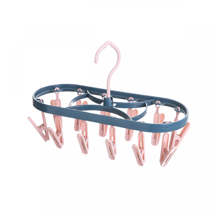 Percha plegable + ganchos para ropa plástico pp, 12 ganchos