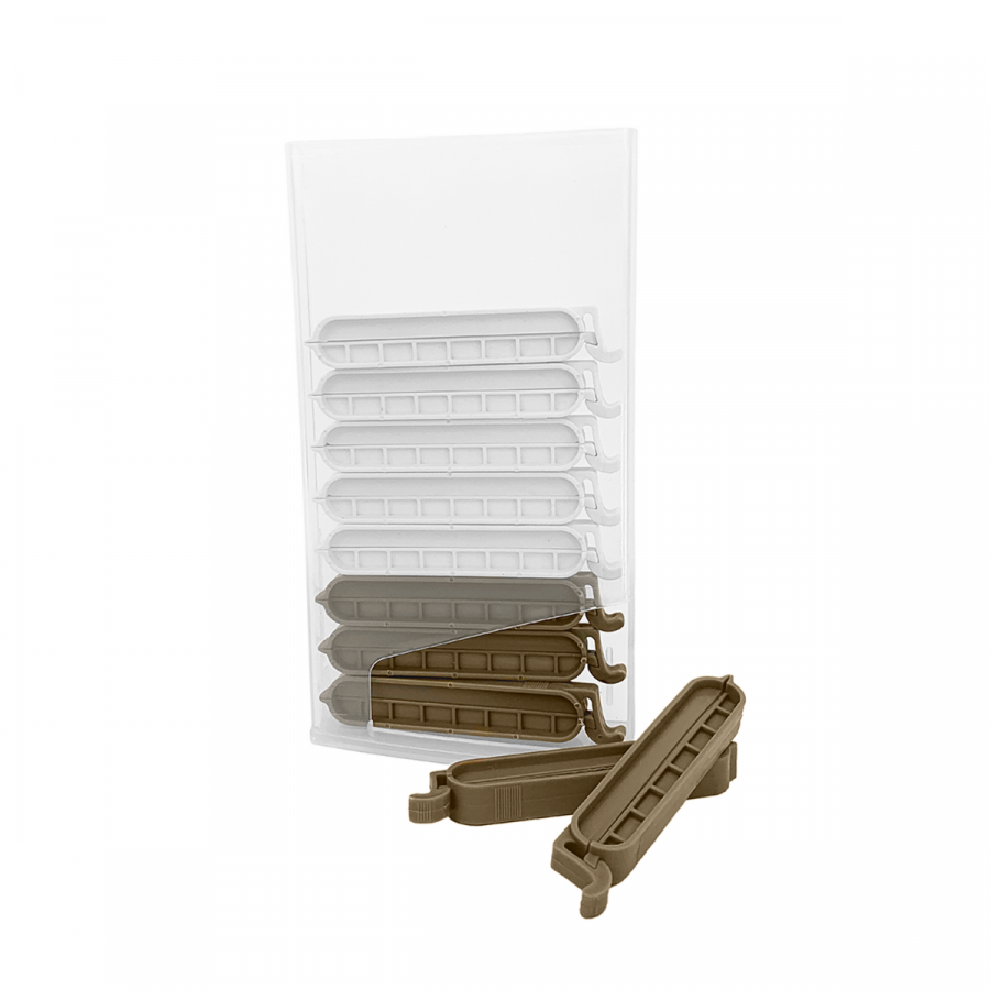 Set de clips para sellado de bolsa blanco/café, 10 piezas