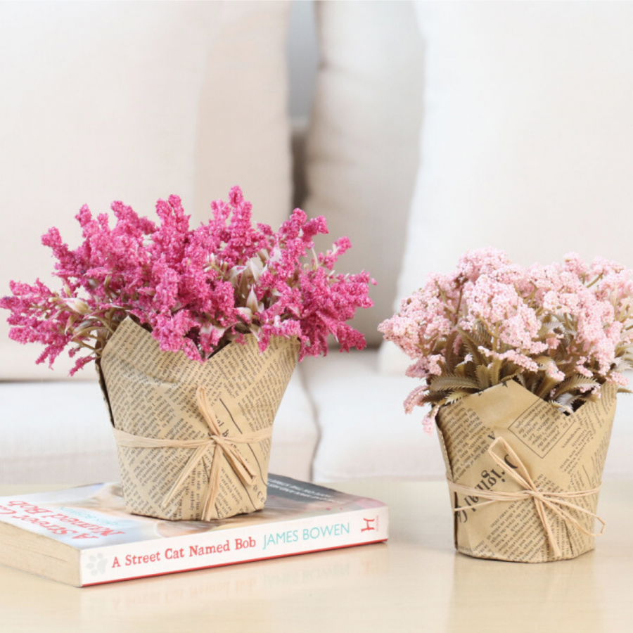 Lavanda artificial con maceta fucsia, 17cm