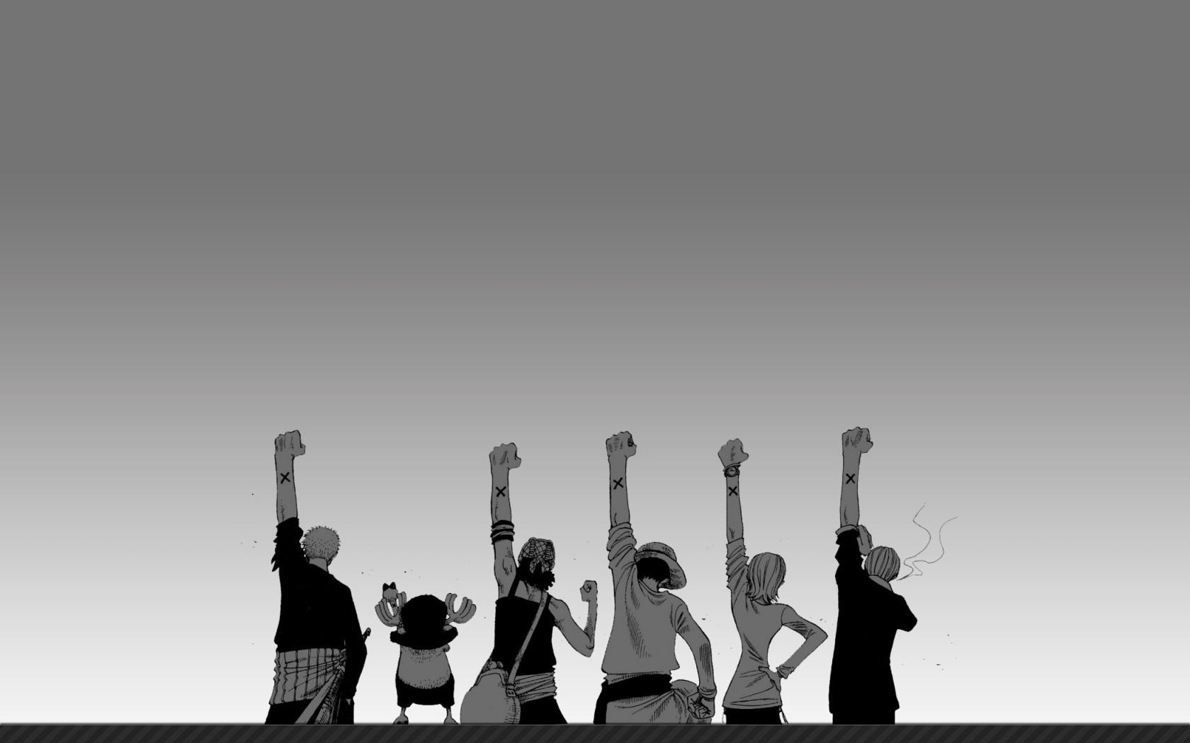 Wallpaper One Piece 123 One Piece, pirates, anime, manga, digital art, Monkey D. Luffy, monochrome, arms up, simple background