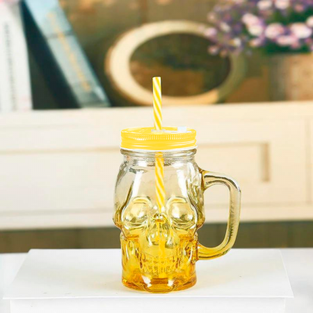Vaso tomatodo calavera amarillo, 500ml