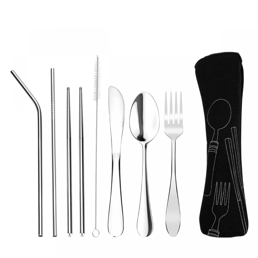 Set de cubiertos con estuche plateado, acero inox, 7 piezas