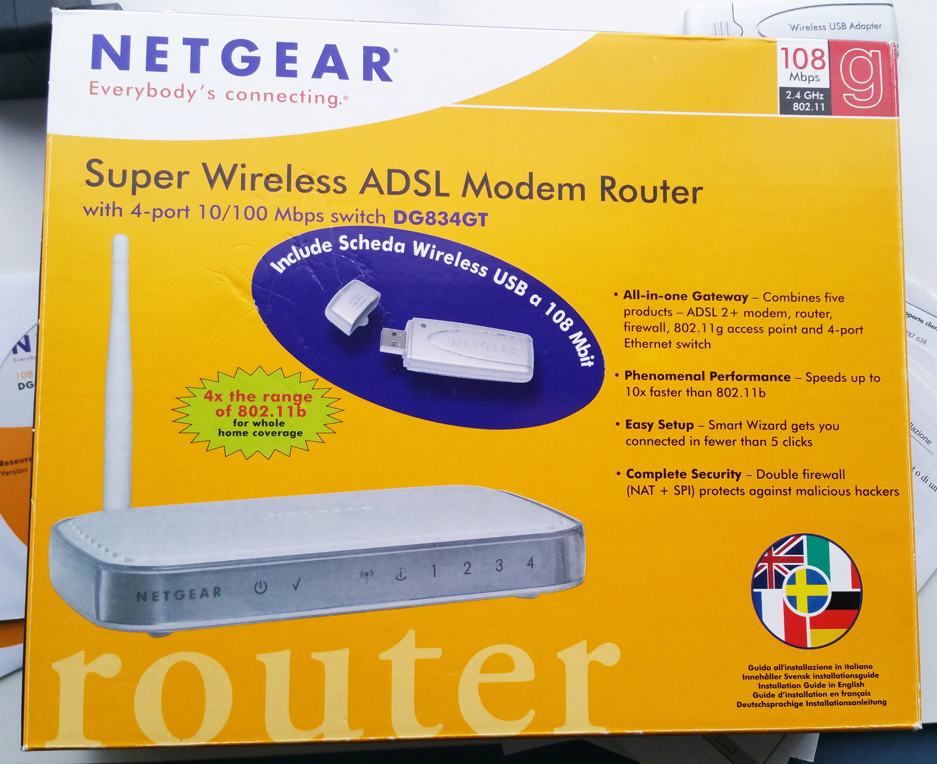 Netgear 108 Mbps Wireless ADSL Modem Router dg834gt + Adapter wg111t ...