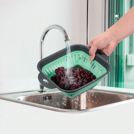 Escurridor de cocina plegable turquesa, 10x30x24.5cm